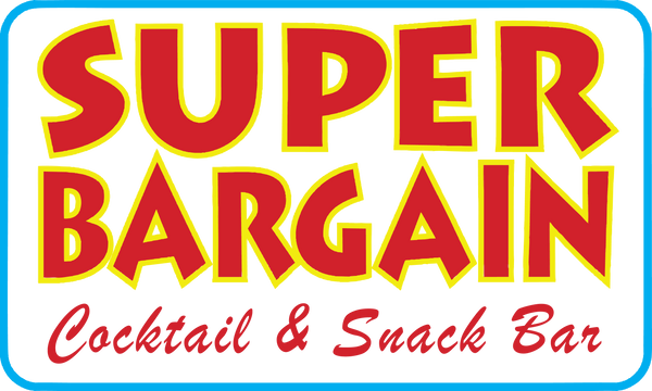 Black, Yellow and Light Blue Super Bargain Logo
