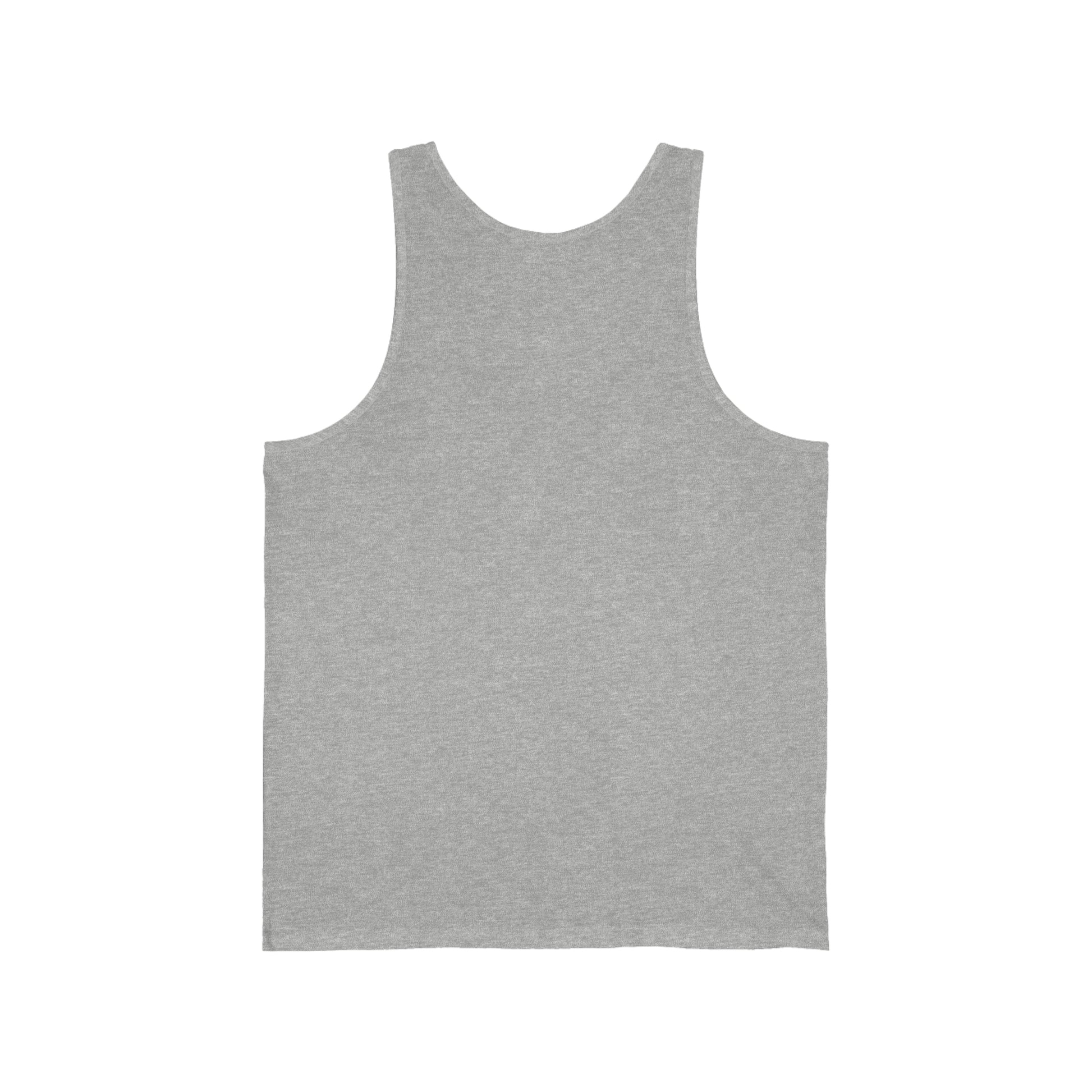 A Printify Unisex Jersey Tank displayed against a white background, reminiscent of a style popular in Toronto's Cabbagetown neighborhood.