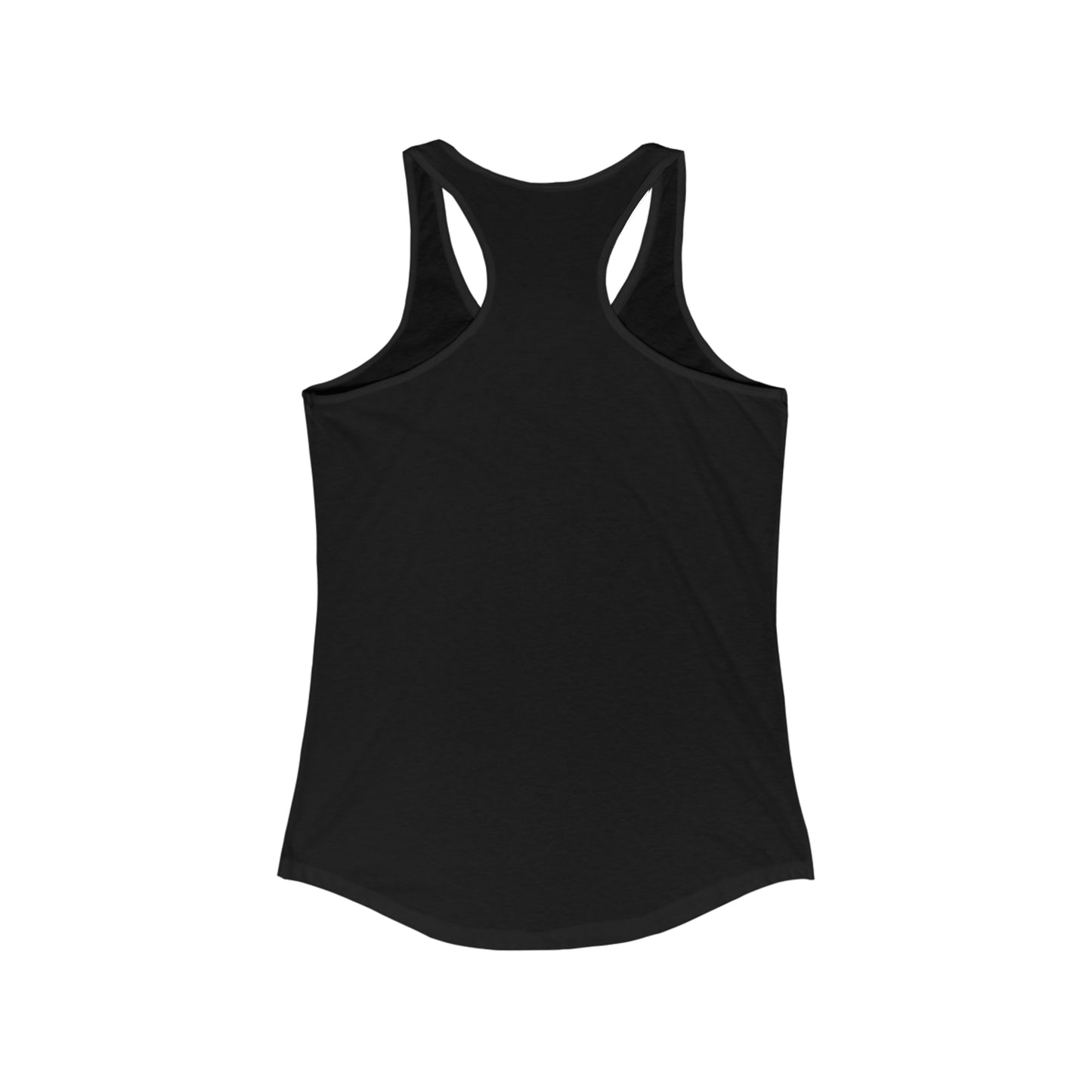 A plain black Printify Women's Logo Racerback Tank displayed against a white background, purchased in Toronto's Cabbagetown. The tank top has a relaxed fit and smooth fabric with no visible logos or designs.