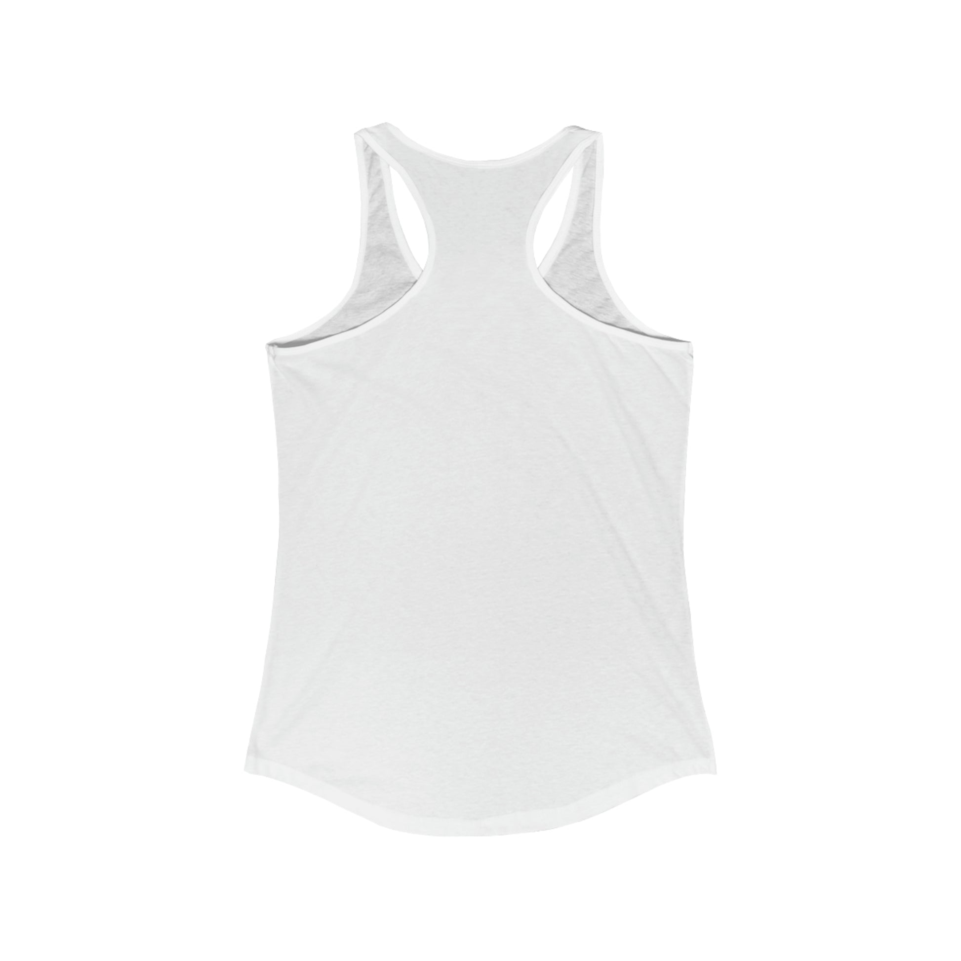 A plain white Women's Logo Racerback Tank displayed on a white background in Cabbagetown, Toronto, viewed from the front by Printify.