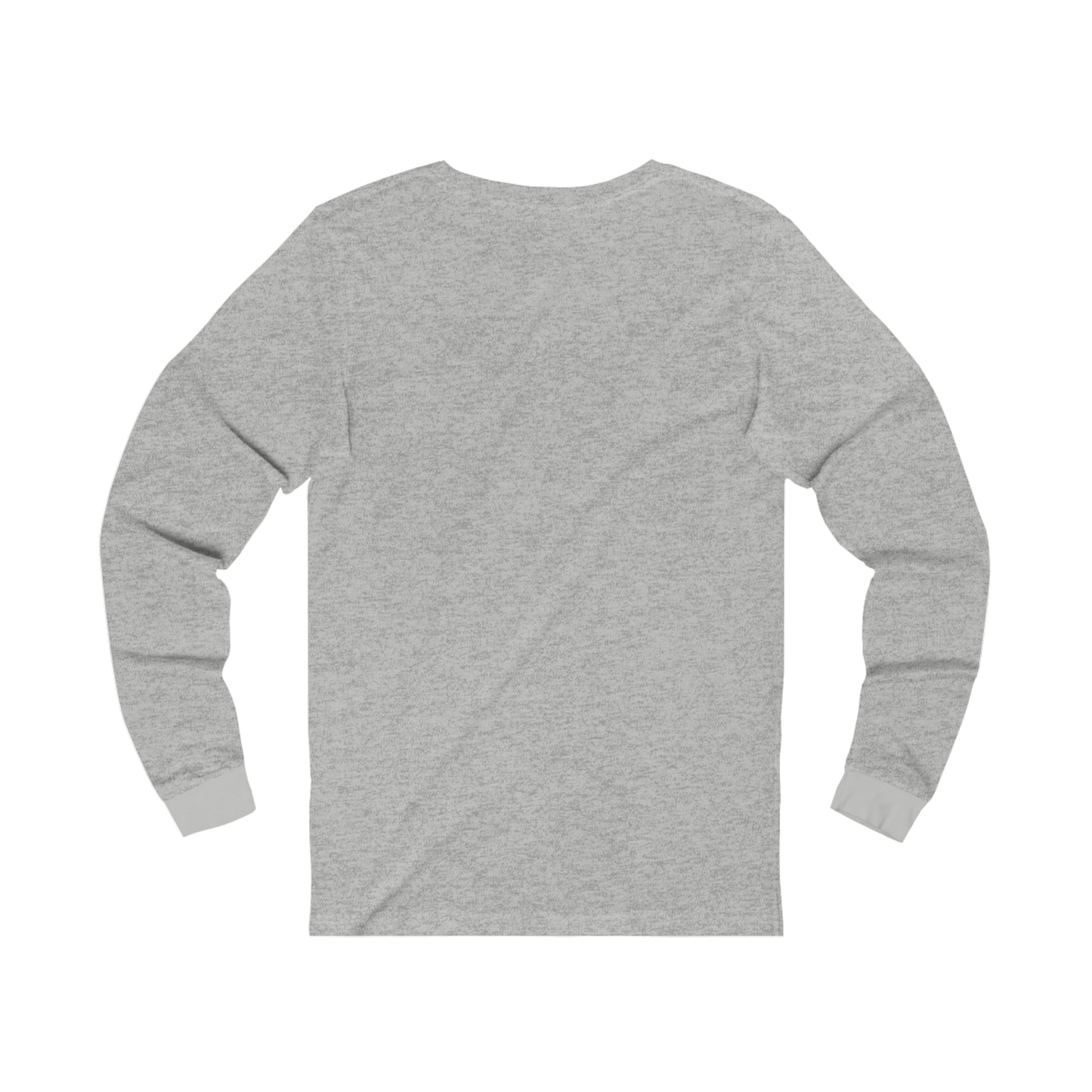 A plain gray Printify Unisex Jersey Long Sleeve Signature Logo Tee displayed on a white background, showing the back view of the shirt. The shirt, inspired by Toronto's Cabbagetown style, has a round neckline and standard fit.