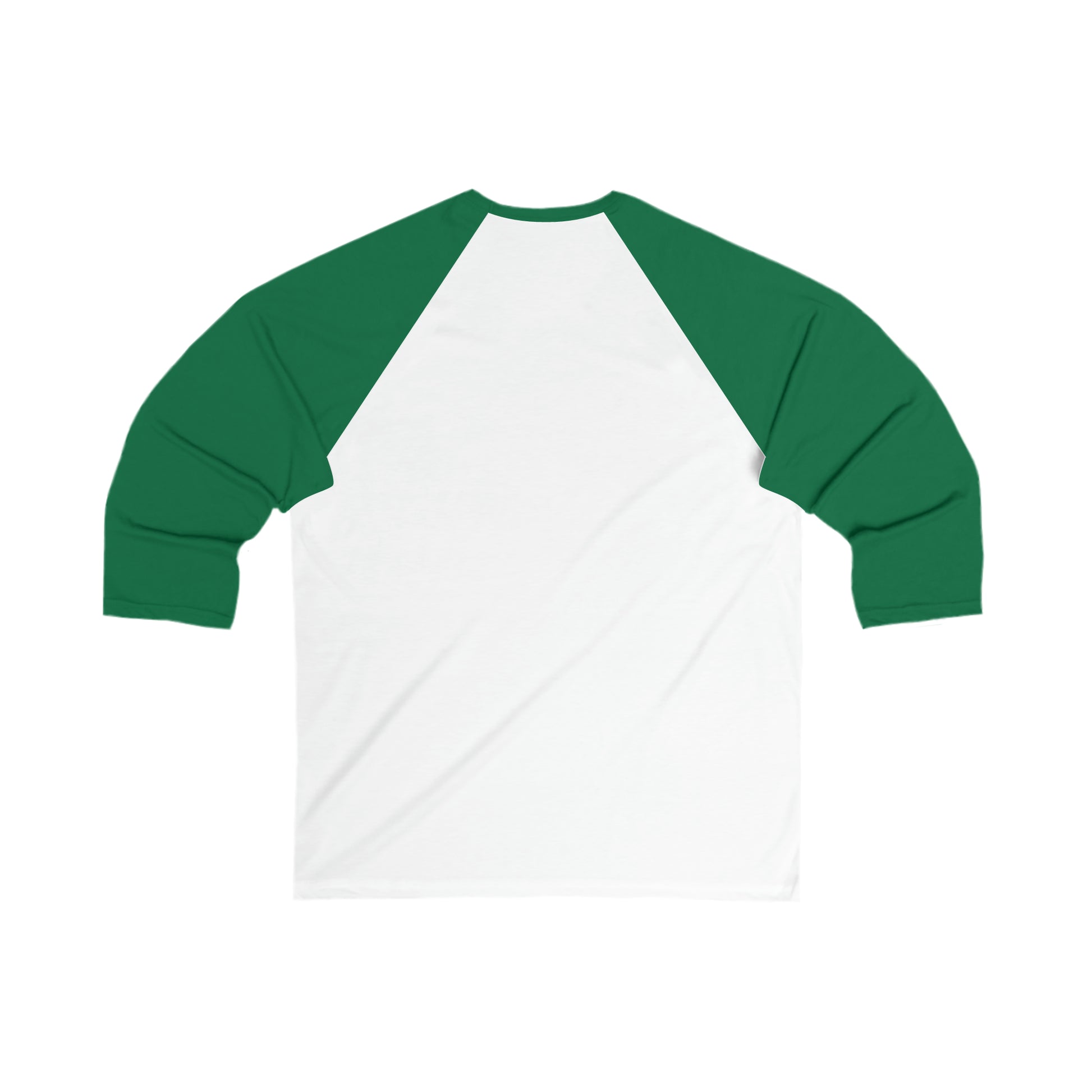 A Printify Unisex 3\4 Sleeve Logo Baseball Tee with green raglan sleeves and a white torso, displayed on a plain white background, featuring a subtle Toronto Cabbagetown emblem.