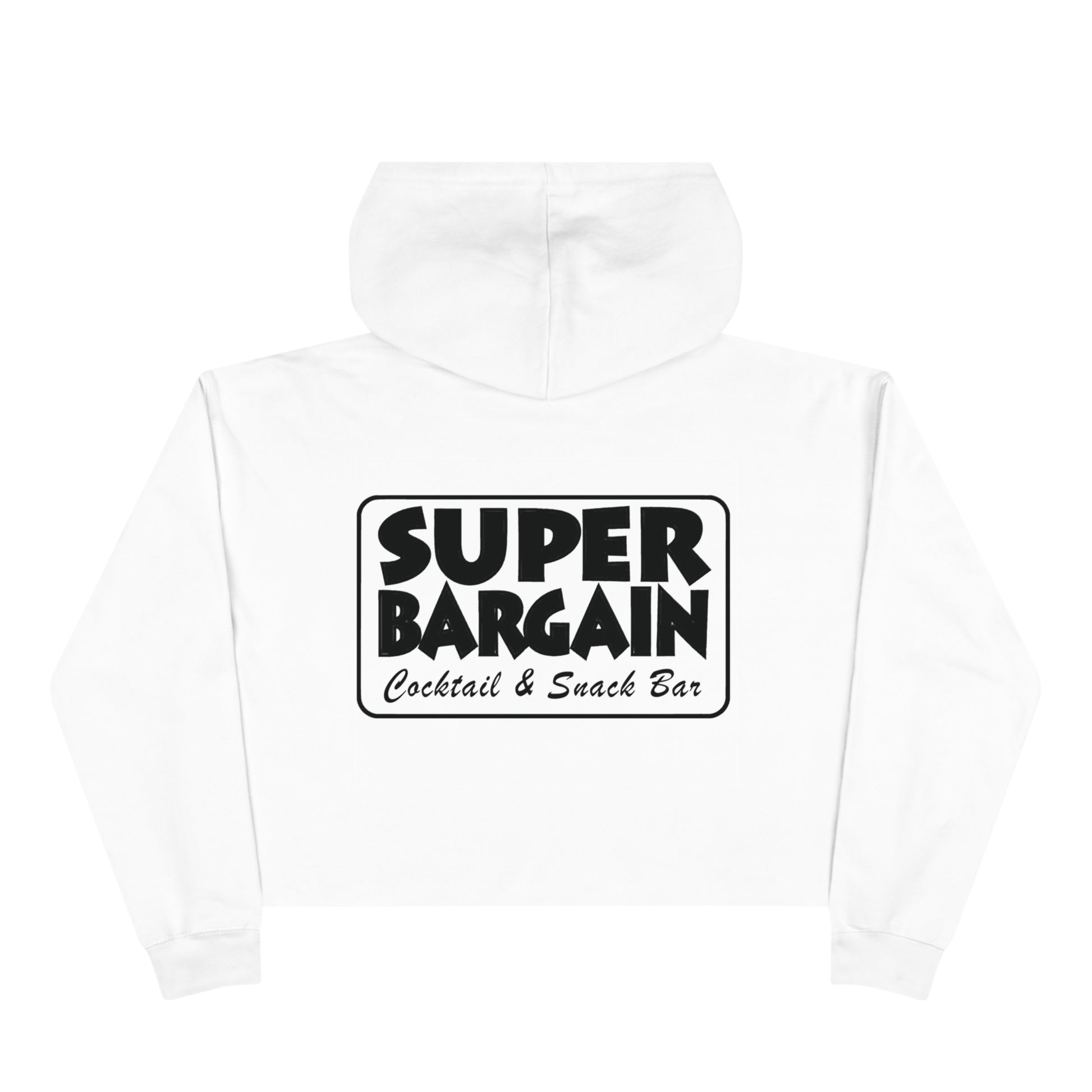 Crop Hoodie with Monochrome Cabbagetown and Super Bargain Logo by Printify