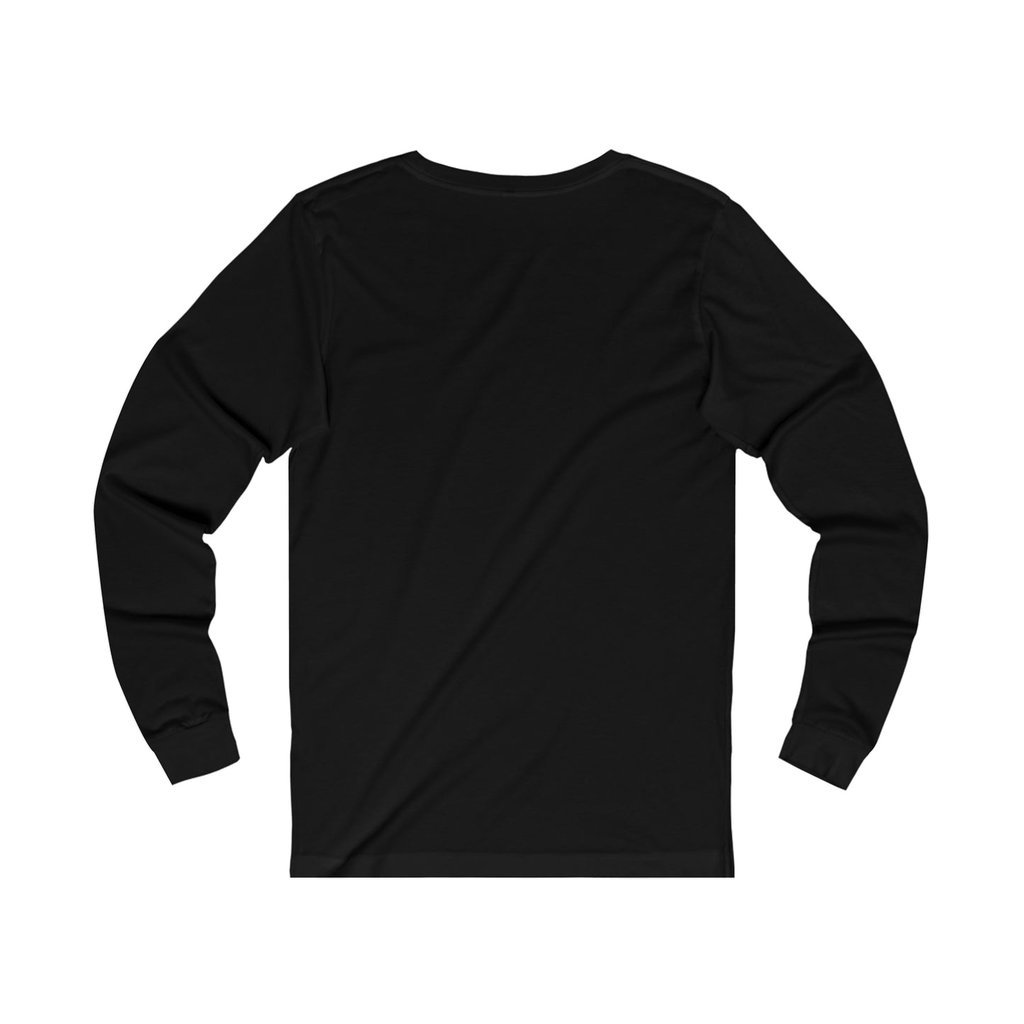 A Printify Unisex Jersey Long Sleeve Signature Logo Tee laid flat on a white background, showcasing its front view with no visible logos or designs, purchased in Cabbagetown, Toronto.