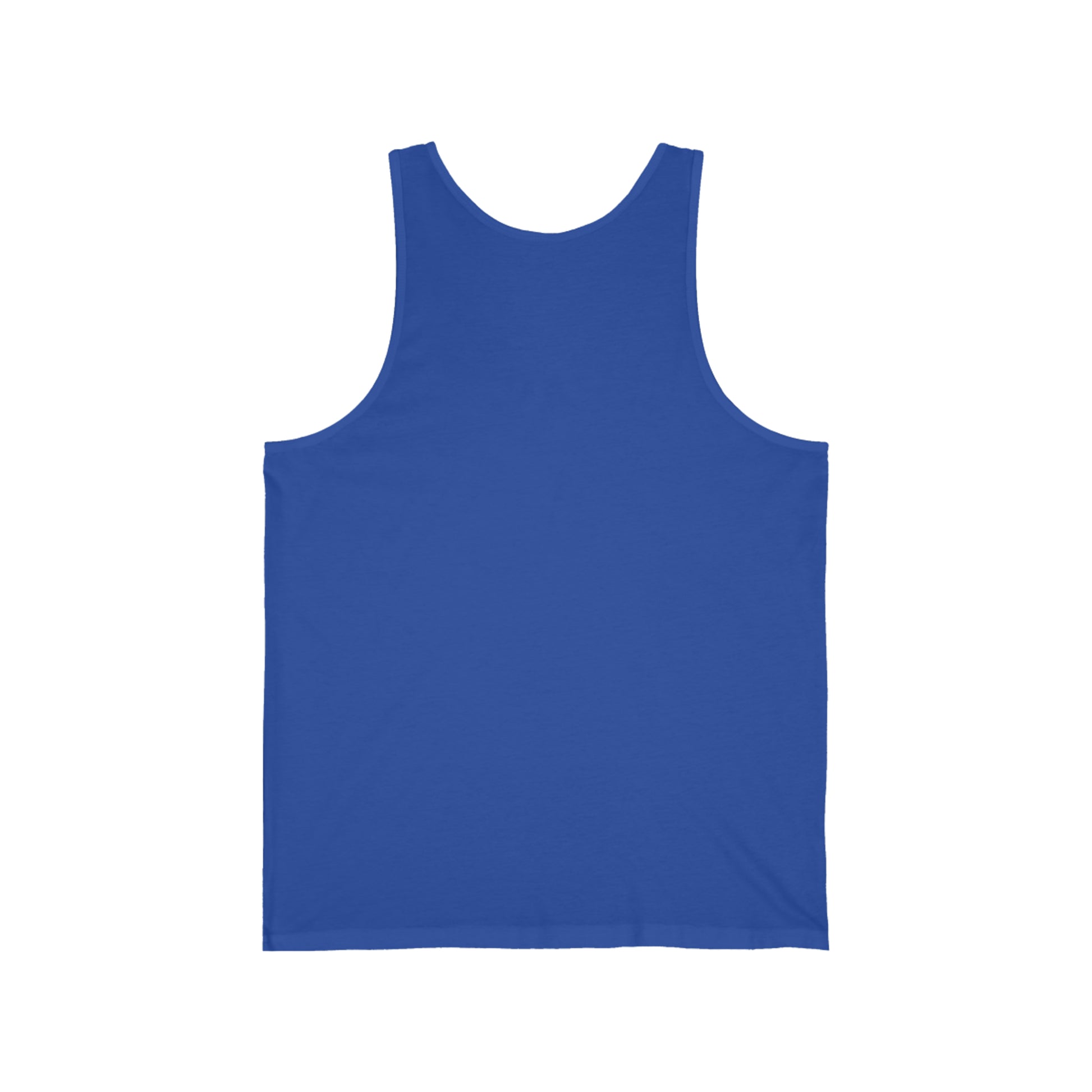 A plain royal blue Unisex Jersey Tank by Printify on a white background, featuring the word "Toronto" across the chest. The tank top is sleeveless with a round neckline and is displayed from the front view.