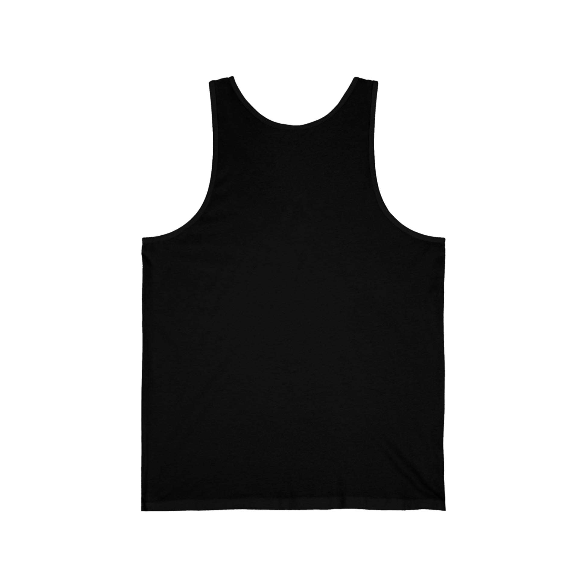 A plain black Unisex Jersey Tank displayed on a white background, purchased in Cabbagetown, Toronto. The top has a scoop neckline and wide shoulder straps.