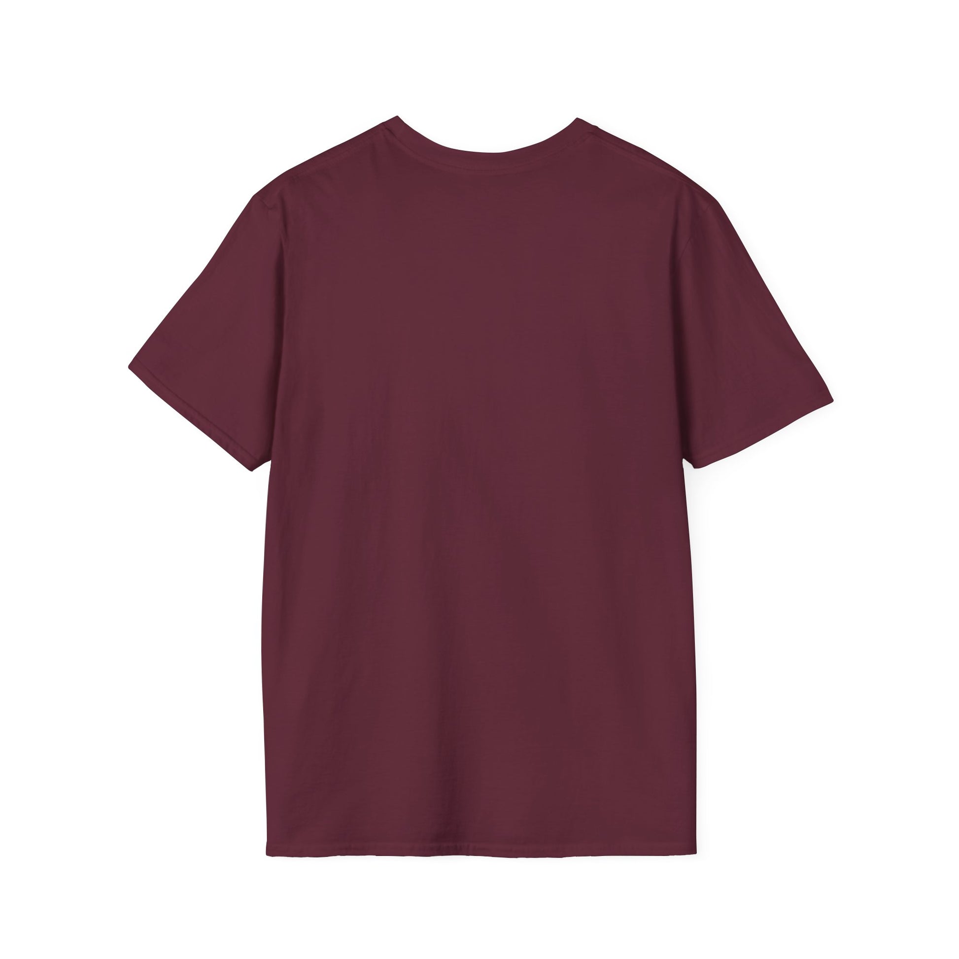 Plain maroon Unisex Softstyle Logo T-Shirt displayed against a white background, featuring a subtle "Cabbagetown Toronto" text with no other visible logos. (Brand Name: Printify)